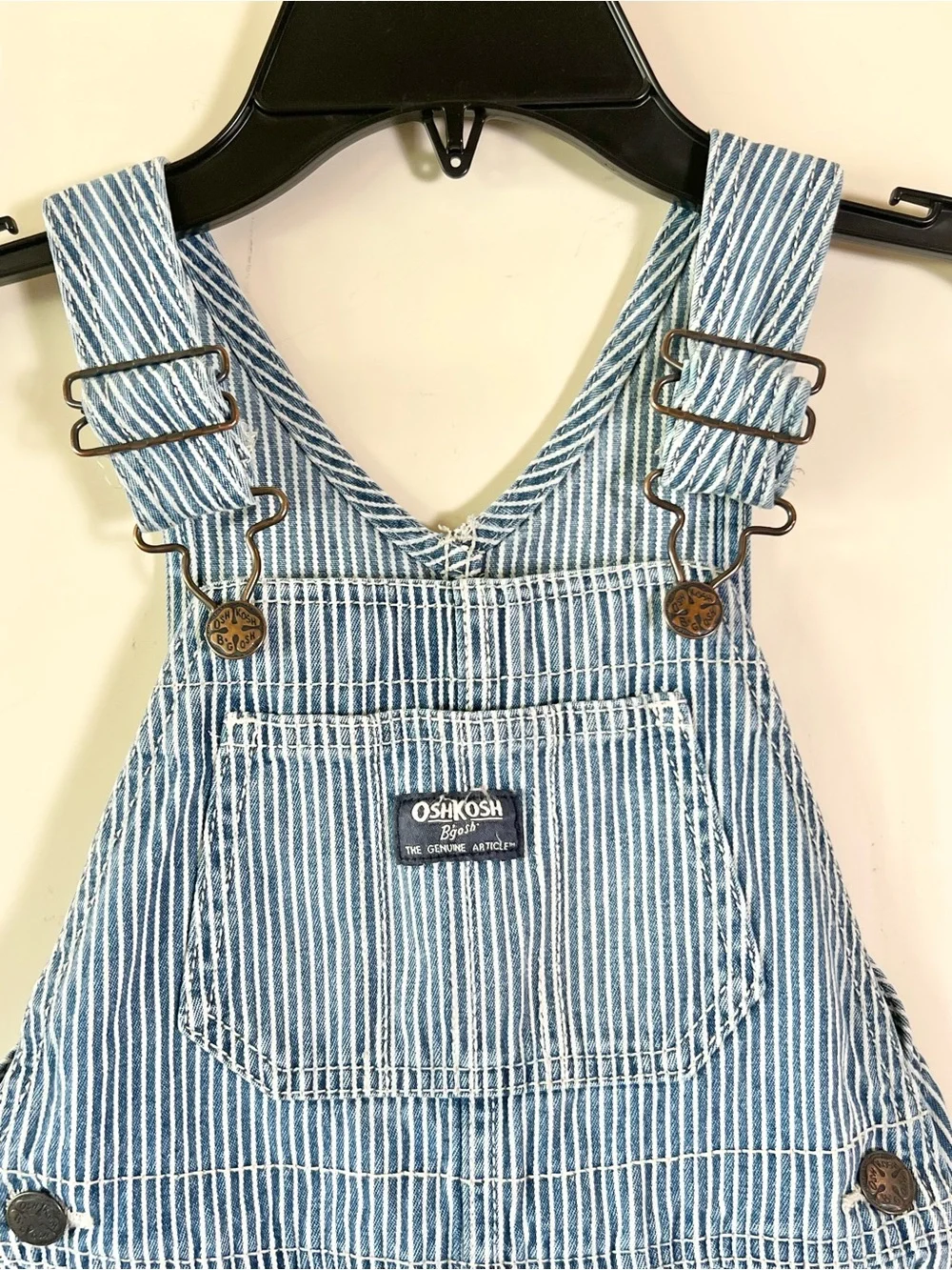 Vtg OshKosh B'gosh Striped Overalls Toddler 4T Railroad Hickory Vestbak USA